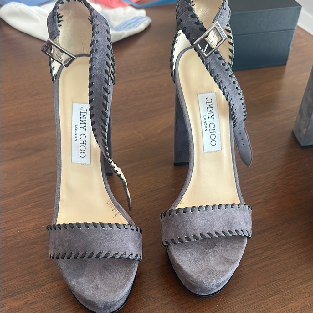 Jimmy Choo Gray Stiletto Heels with Ankle Strap